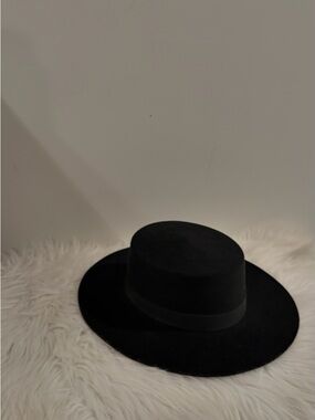 Janessa Leone Black Wide-Brim wool Hat